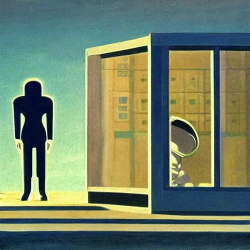 Image similar to lonely astronaut on the moon, in the style of edward hopper, in the style of bonestell, chesley