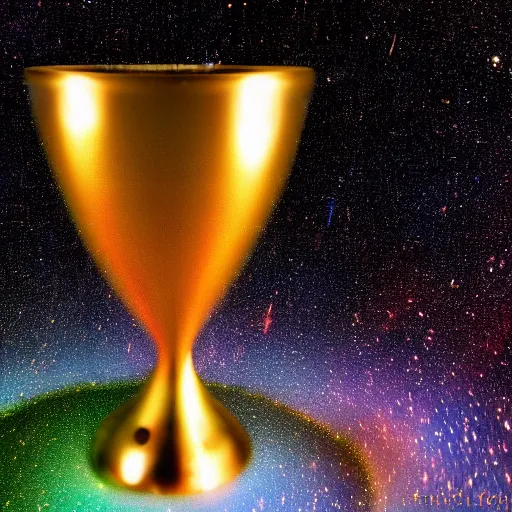 Prompt: the universe dripping into a glowing chalice, hd photography