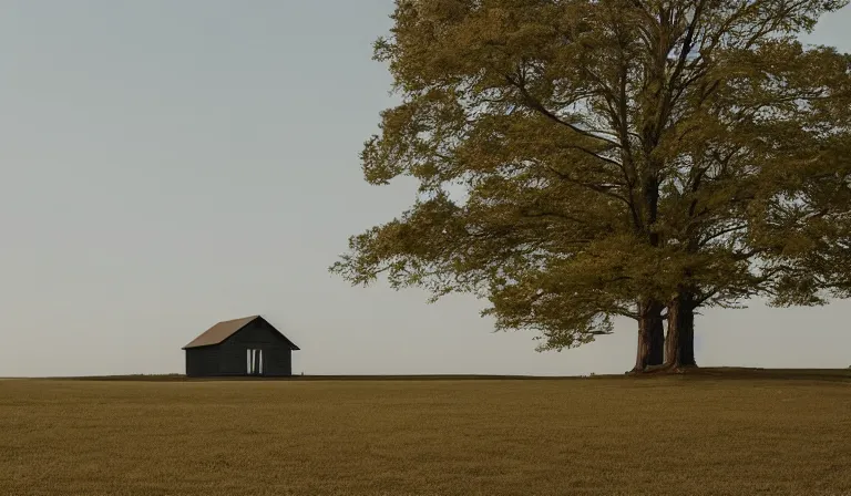 Prompt: A serene landscape with a singular building in the style of Arri Alexa Cooke 25mm