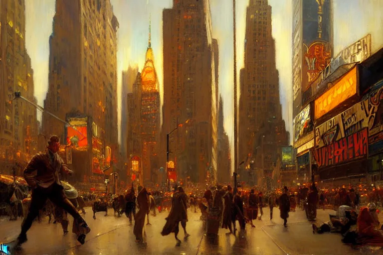 Image similar to nyc, painting by gaston bussiere, craig mullins, j. c. leyendecker, tom of finland