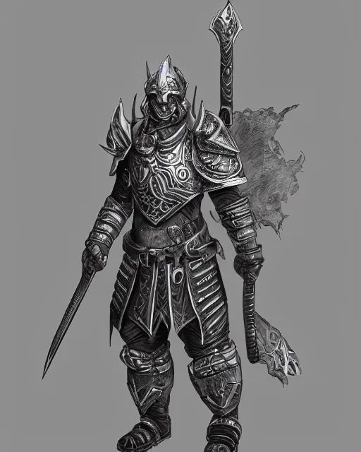 Image similar to fantasy warrior in full armor, line art, extremely clean, uncluttered, low-detail, trending on artstation,