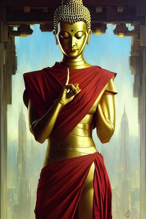 Prompt: buddhism, futurism, knight, painting by greg rutkowski, j. c. leyendecker, artgerm