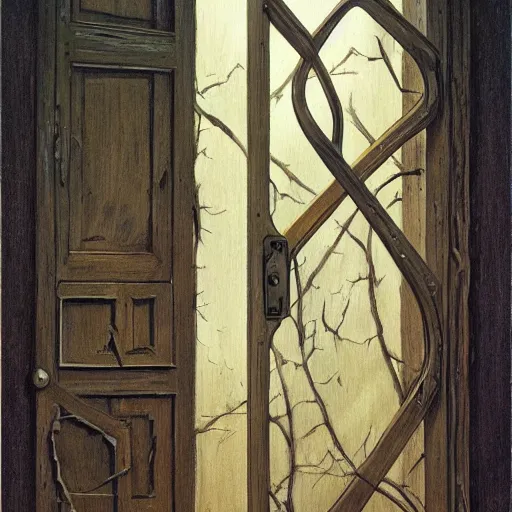 Prompt: a broken wooden door, by Gerald Brom, realistic, detailed, trending on art station