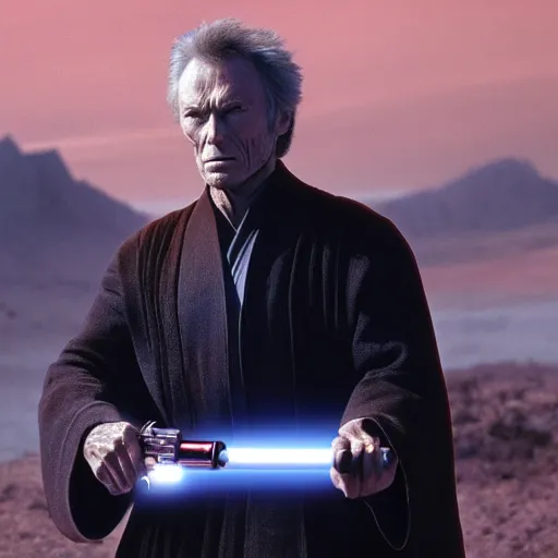 Image similar to clint eastwood as a jedi in star wars episode 3, 8k resolution, full HD, cinematic lighting, award winning, anatomically correct