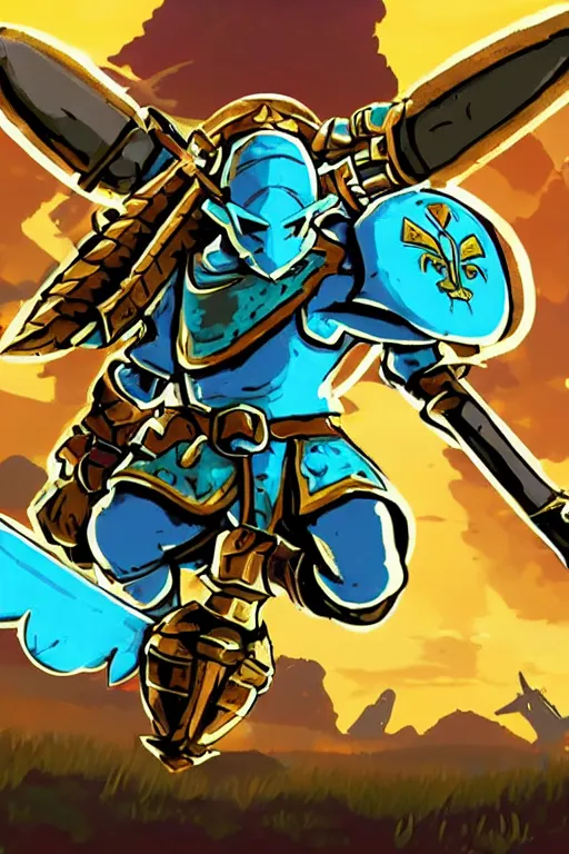 Image similar to an in game portrait of shovel knight from the legend of zelda breath of the wild, breath of the wild art style.