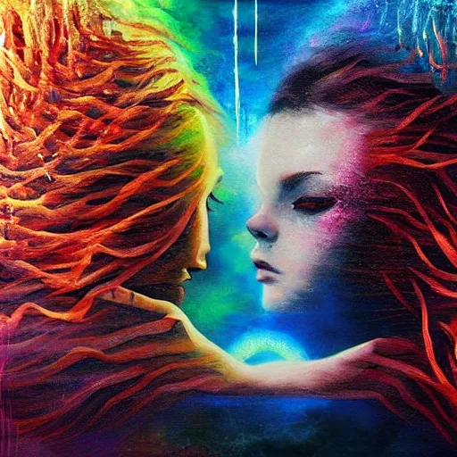 Prompt: two star crossed lovers at the end of time, artstation hall of fame gallery, editors choice, #1 digital painting of all time, most beautiful image ever created, emotionally evocative, greatest art ever made, lifetime achievement magnum opus masterpiece, the most amazing breathtaking image with the deepest message ever painted, a thing of beauty beyond imagination or words