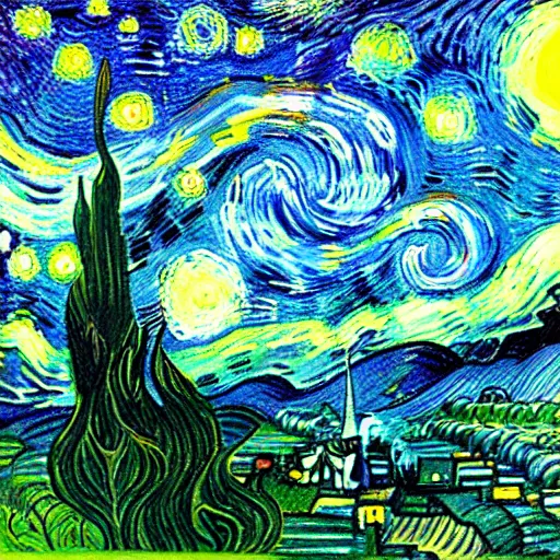 Image similar to “a foggy night in the style of starry night”