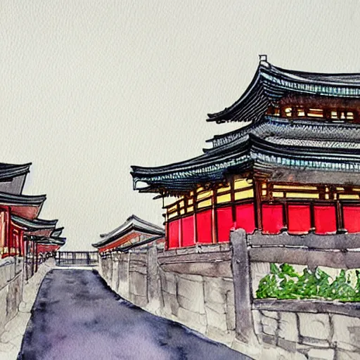 Prompt: watercolor painting of kyoto