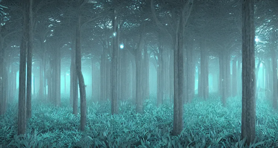 Image similar to 3d Render of deep sea forest, grainy, noisy