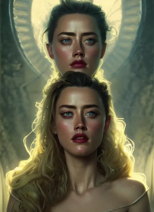 Prompt: highly detailed vfx portrait of amber heard unreal engine, chrome reflect, greg rutkowski, tom bagshaw, alphonse mucha, global illumination, detailed and intricate environment