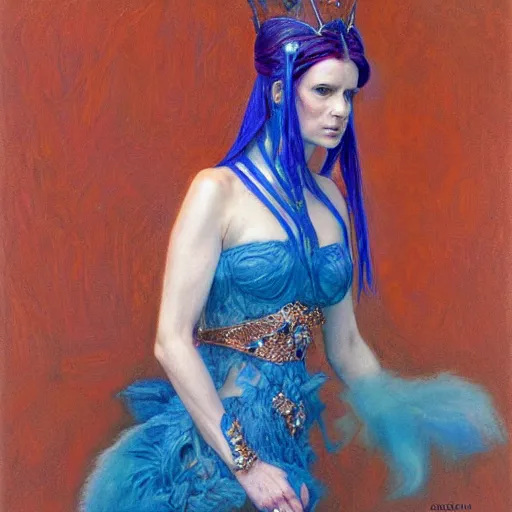 Prompt: portrait of a blue and pink queen by donato giancola.