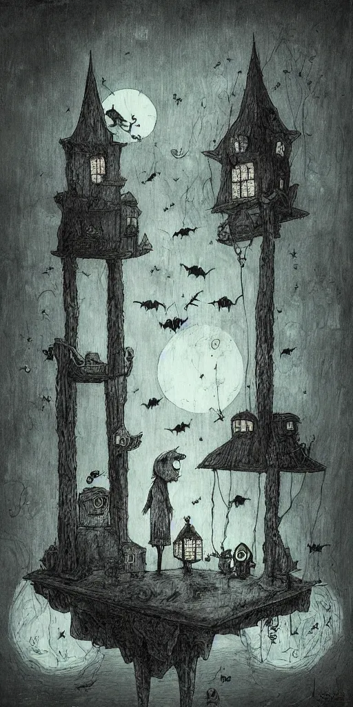 Prompt: a ghost and bat scene by alexander jansson