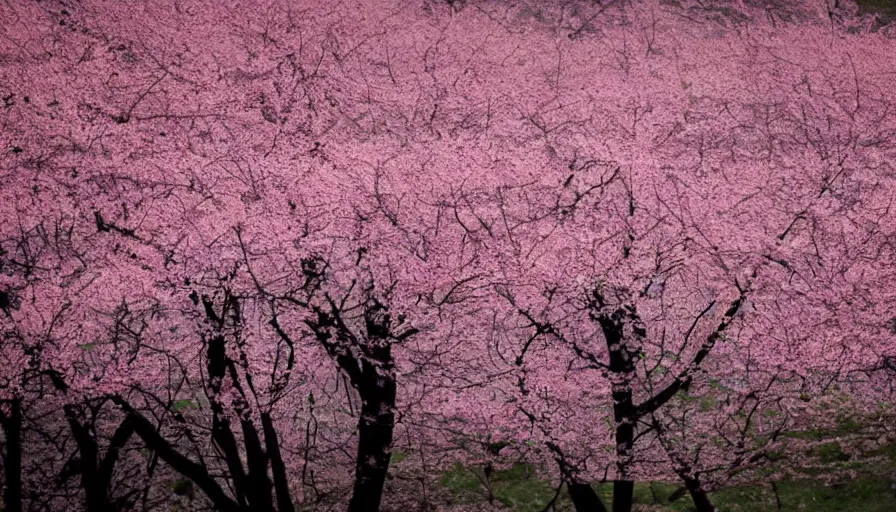 Image similar to like cherry blossoms catching the sun, all that flutters turns to ash.