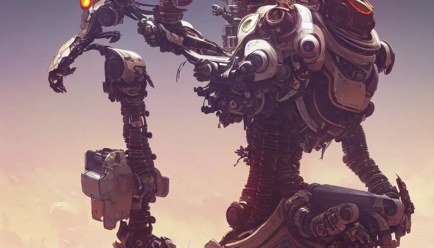 Image similar to a warrior robot astronaut, floral! looks like a machine from horizon zero dawn, posing for a fight intricate, elegant, highly detailed, digital painting, artstation, concept art, smooth, sharp focus, illustration, art by artgerm and greg rutkowski and alphonse mucha, 8 k