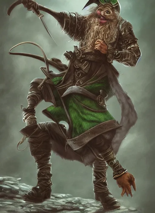 Image similar to rat on two legs with a gray beard, human eyes, pirate hat, green cape, digital art, fantasy, d & d, warhammer, realistic, detailed, dynamic, trending on artstation