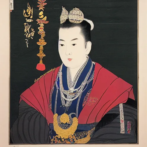 Prompt: sri sultan hamengkubuwono ix with blangkon and batik portrait, art by utamaro kitagawa, raden saleh, banksy, basuki abdullah