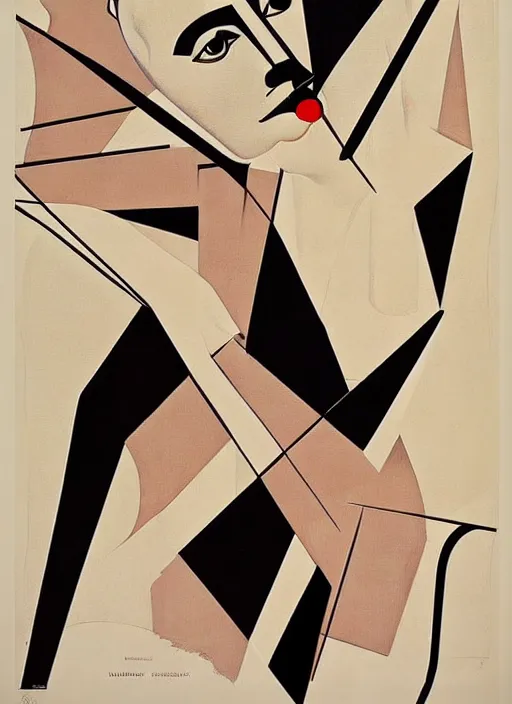 Image similar to constructivism monumental graphic super flat style figurative detailed portrait by avant garde painter and leon bakst, illusion surreal art, highly conceptual figurative art, intricate detailed illustration drawing, controversial poster art, geometrical drawings, no blur