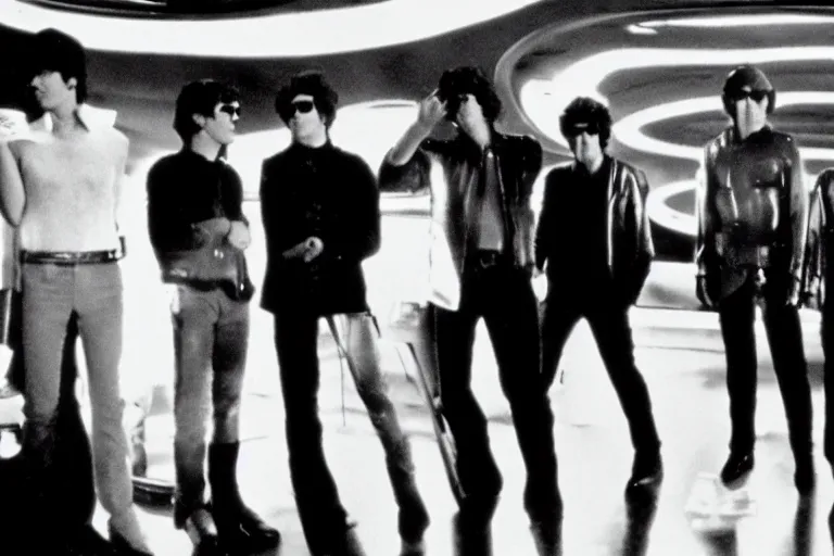 Prompt: the velvet underground on the bridge of a starship, movie still