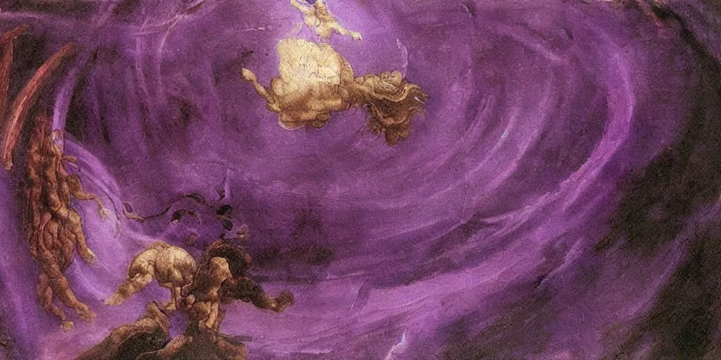 Image similar to Purple tornado painting by Leonardo Da Vinci