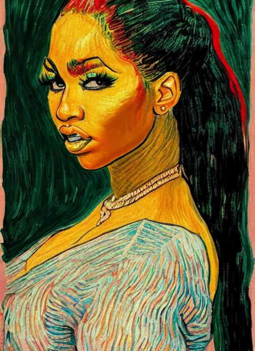 Prompt: a self potrait of nicki minaj in the style of van gogh