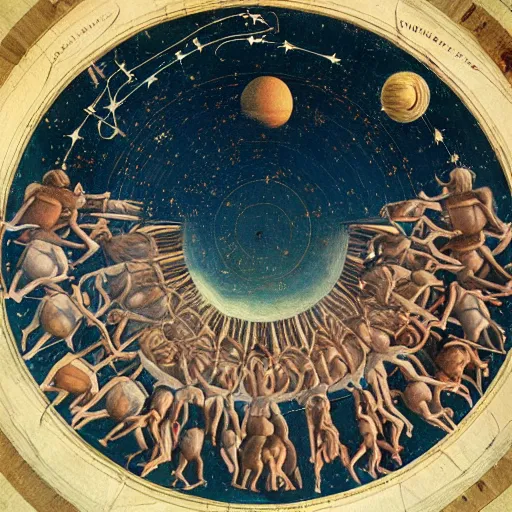 Image similar to stargazing astronomy space, painted by botticelli