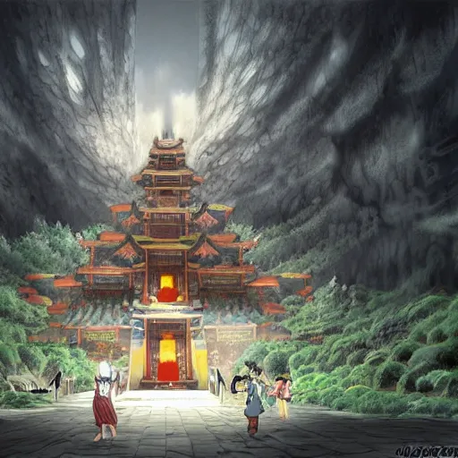 Image similar to stunning concept art for an ancient underground temple by masashi kishimoto