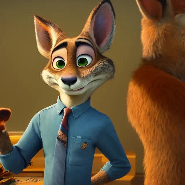 Image similar to portrait the style of zootopia. volumetric lighting, subsurface scattering, hyperrealistic, octane render, hyperdetailed