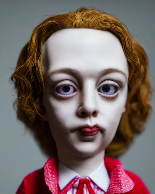 Image similar to high quality presentation photo of Steve Buscemi porcelain doll in the style of mark ryden photography 4k, f1.8 anamorphic, bokeh, 4k, Canon, Nikon