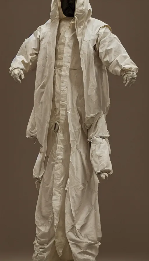 Prompt: a hazmat suit designed in the 1 8 th century, cutting edge technology of the time, hazard protection gear from the 1 8 0 0's, a museum piece