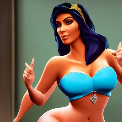 Image similar to kim kardashian as princess jasmine in GTA 5 full Hd octane render 8k