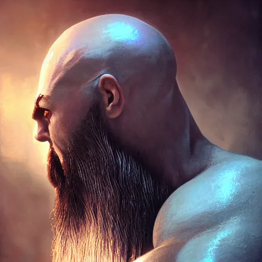 Image similar to portrait of kratos, intricate artwork, concept art, octane render, deviantart, cinematic, key art, hyperrealism, iridescent accents, portrait photograph, nikon 3 5 mm, photograph by greg rutkowski