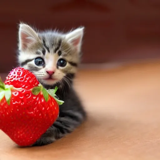 Prompt: a kitten strawberry hybrid