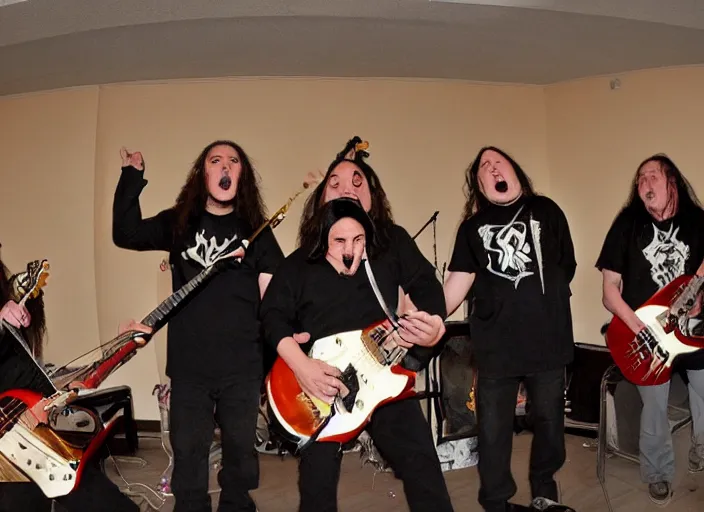 Prompt: a death metal band performing in a retirement home.