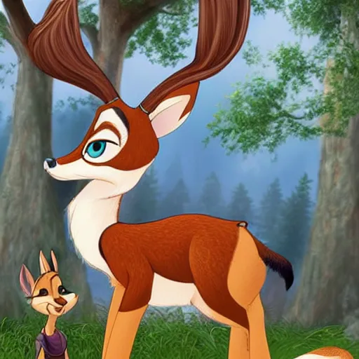 Prompt: female, anthropomorphic deer, style of disney princess and zootopia