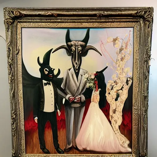 Image similar to baphomet's wedding oil painting