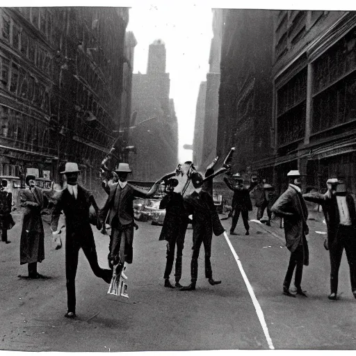 Prompt: a vintage photography of slenderman rampage through New York Streets, 1900's,