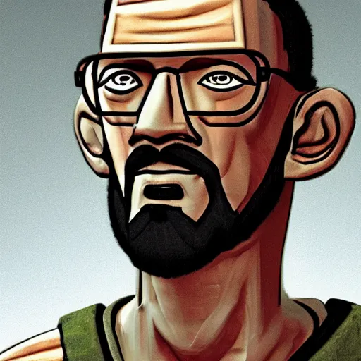 Image similar to ancient art work depicting gordon freeman, 8 k, very detailed, very intricate,