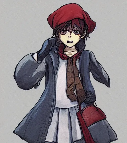 Image similar to attractive little boy character inspired in little red riding hood and kris from deltarune, digital artwork made by akihiko yoshida and makoto shinkai, anatomically correct, symmetrical