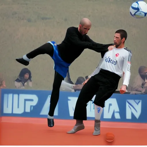 Image similar to A realistic photo of a Jedi fight between Zinédine Zidane and Marco Materazzi, hyper-realistic, 8K HDR.