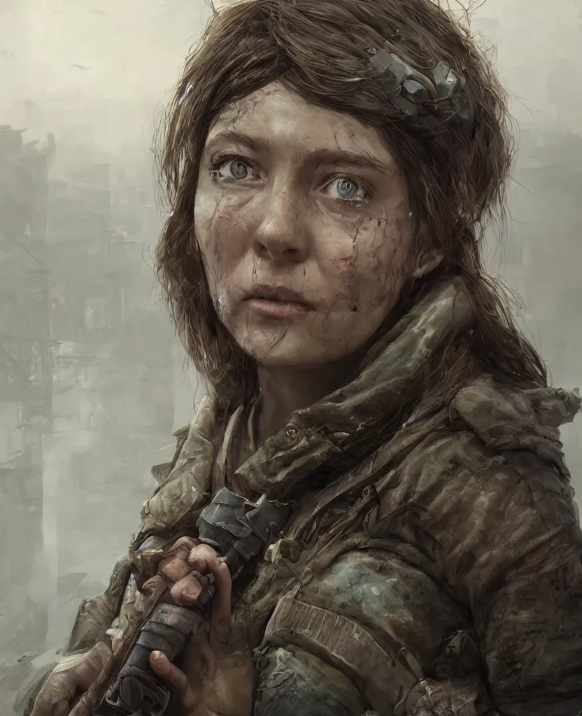 Image similar to ultra - realistic!! high details!! portrait of one survivalist woman in a post apocalyptic city, concept art trending on artstation by deviant art contest winner