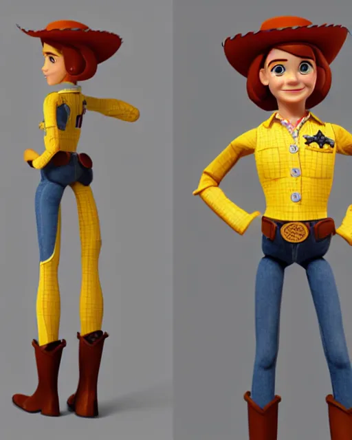 Image similar to full body 3d render of Emma Watson as a Toy Story character, studio lighting, white background, blender, trending on artstation, 8k, highly detailed