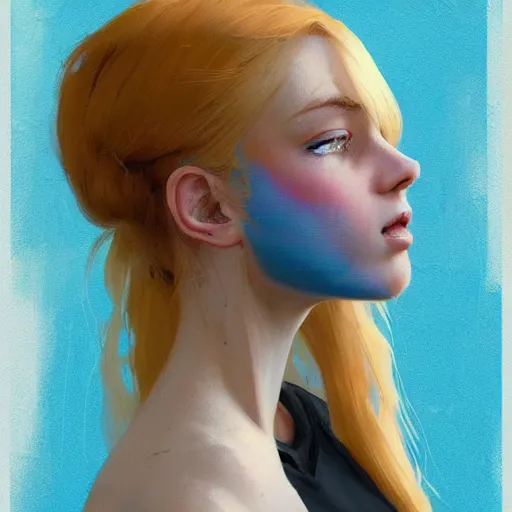 Image similar to Beautiful girl with a blond hair and blue eyes profile picture by Greg Rutkowski, asymmetrical, Organic Painting , Matte Painting, geometric shapes, hard edges, street art, trending on the artstation, realistic:2 by Sachin Teng:4, blur: -4