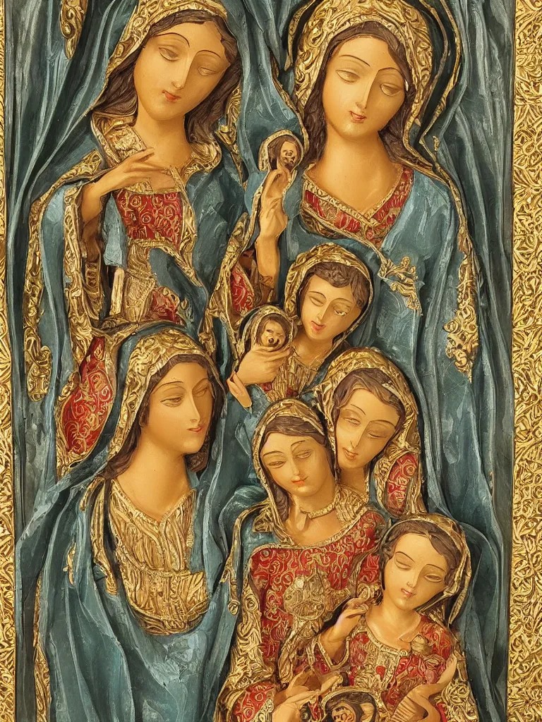 Prompt: an ornate painting of the Holy Family, art deco, intricate, filigree