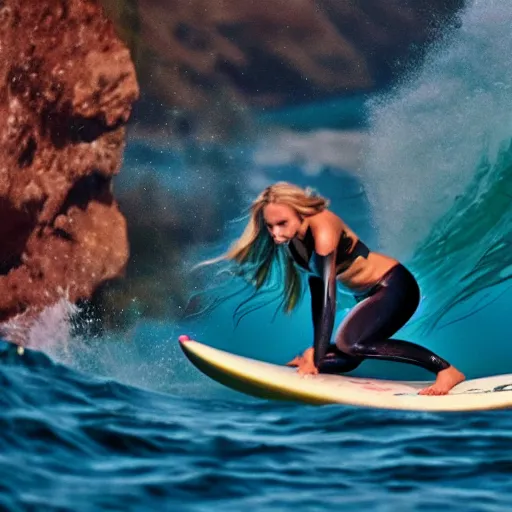 Image similar to surfing among mermaids, 8k, RED camera,