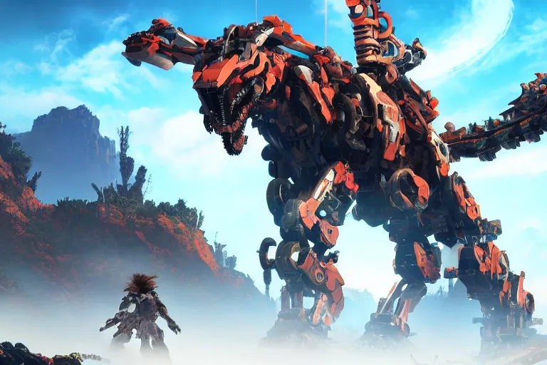 Image similar to ravager machine mecha animal beast robot of horizon forbidden west horizon zero dawn bioluminiscence global illumination ray tracing hdr fanart arstation by sung choi and eric pfeiffer and gabriel garza and casper konefal