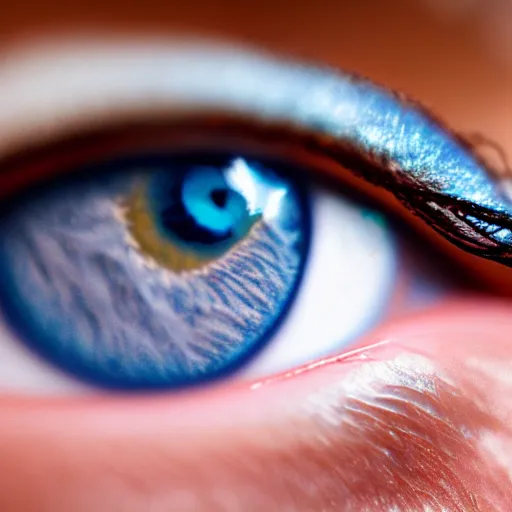 Prompt: macro 8 mm picture of one of the eyes of a blue eyed white adult male