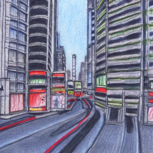 Image similar to chibuya crossing, colored pencil drawing