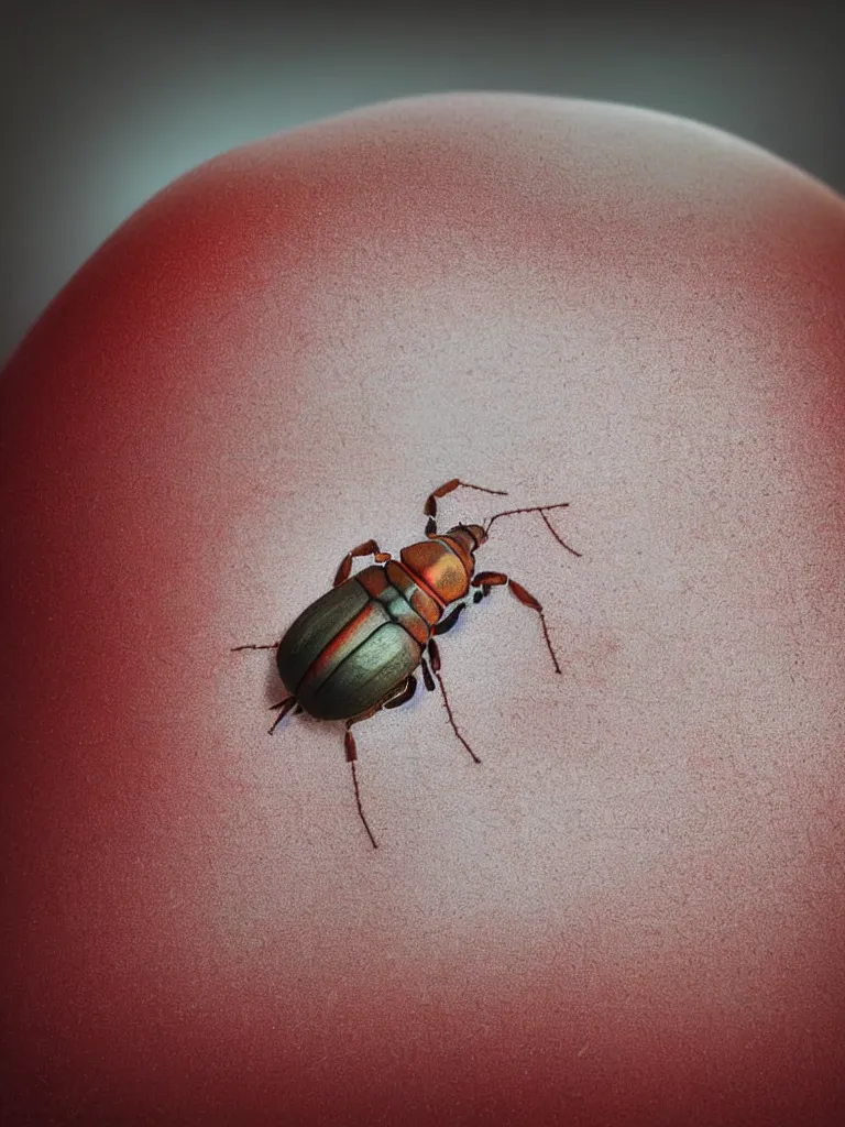 Prompt: subsurface scattering. close - up shot of a beautiful red and white beetle. insect eyes. complementary color scheme. by zhang kechun. studio photography high quality highly detailed award winning photograph by national geographic. soft volumetric light, smooth gradient.