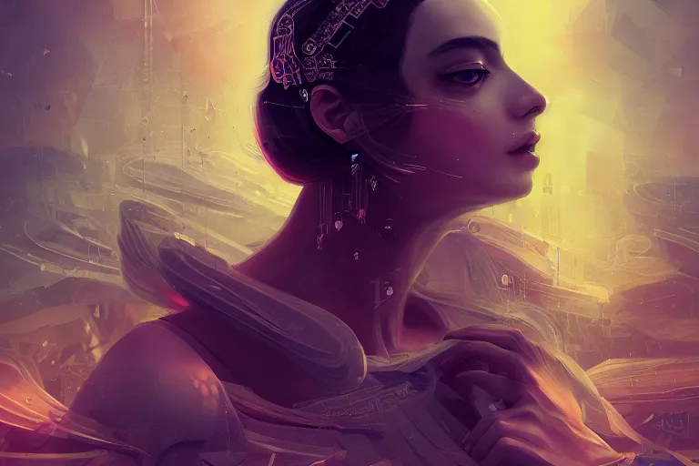 Prompt: photo of goddes of war in modern city, elegant, highly detailed, smooth, sharp focus, trippy dmt lsd psychedelic, illustration, beautiful, geometric, trending on artstation, cinematic, artwork by WLOP