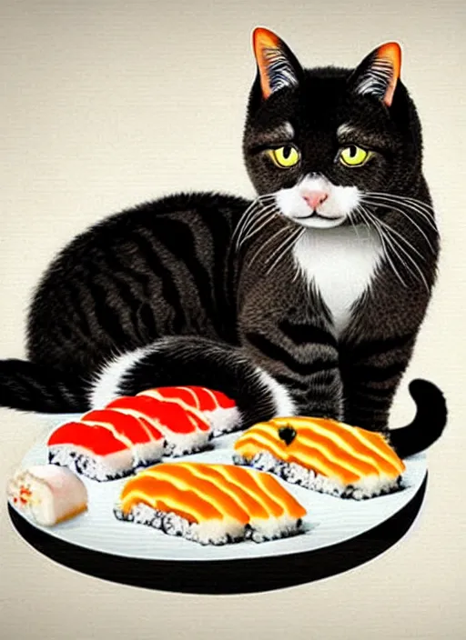 Image similar to clear photorealistic picture of adorable cats made out of sushi